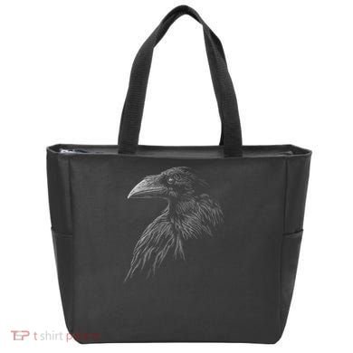 Mystical Black Raven Illustration Crow Artwork Tote Bag