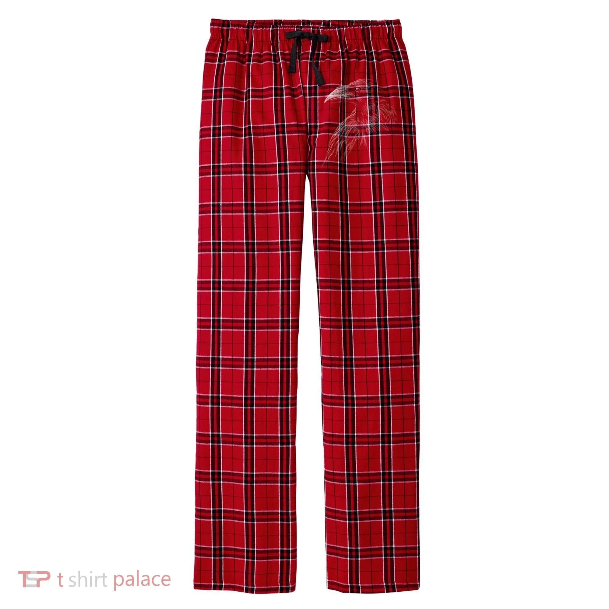 Mystical Black Raven Illustration Crow Artwork Men's Flannel Plaid Pajama Pants