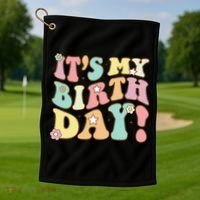 My Birthday Retro Groovy Birthday Ns Golf Towel thumb 1