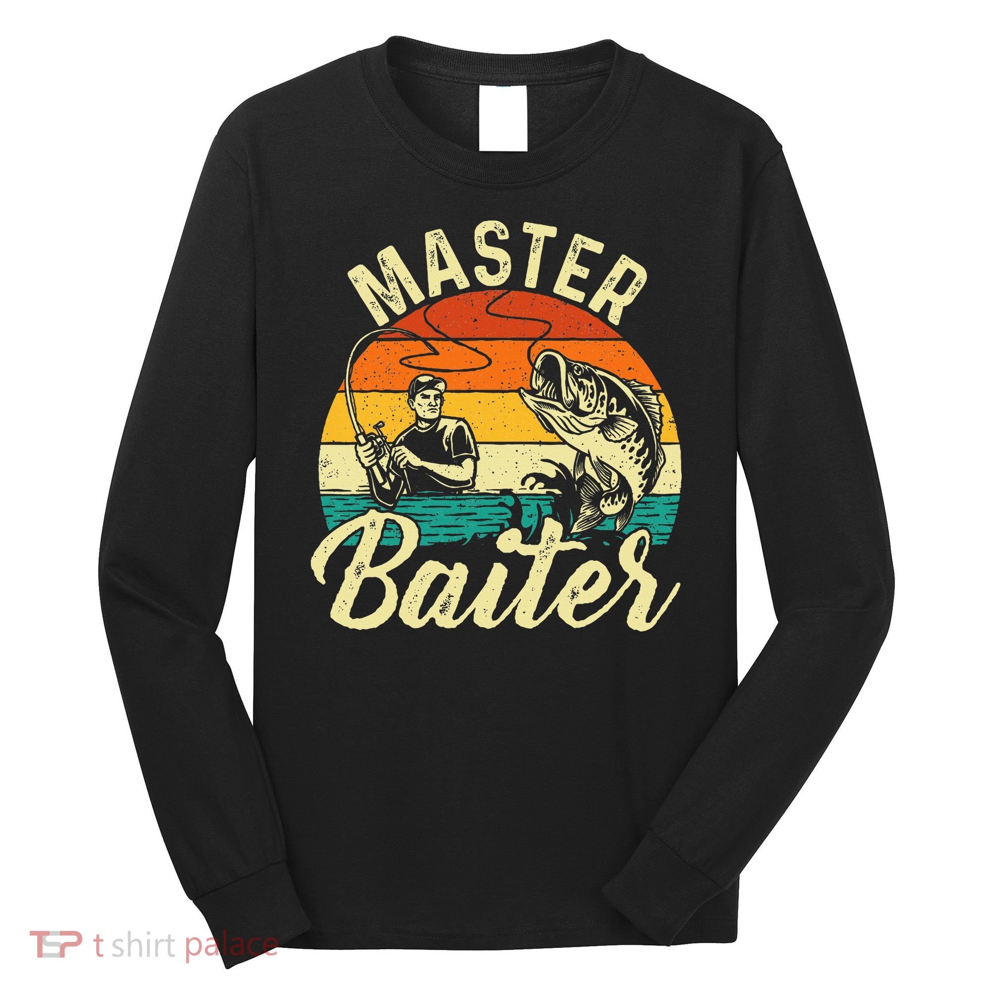 Master Baiter Retro Sunset Fishing Fish Lover Fisherman Long Sleeve Shirt