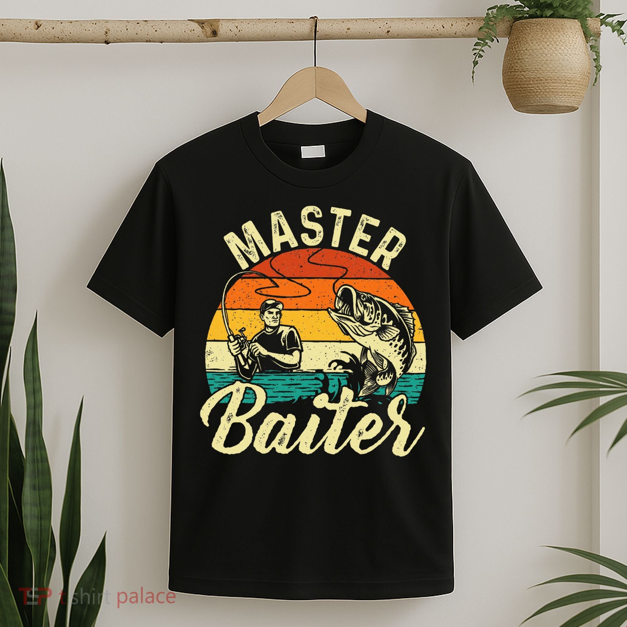 Master Baiter Retro Sunset Fishing Fish Lover Fisherman T-Shirt