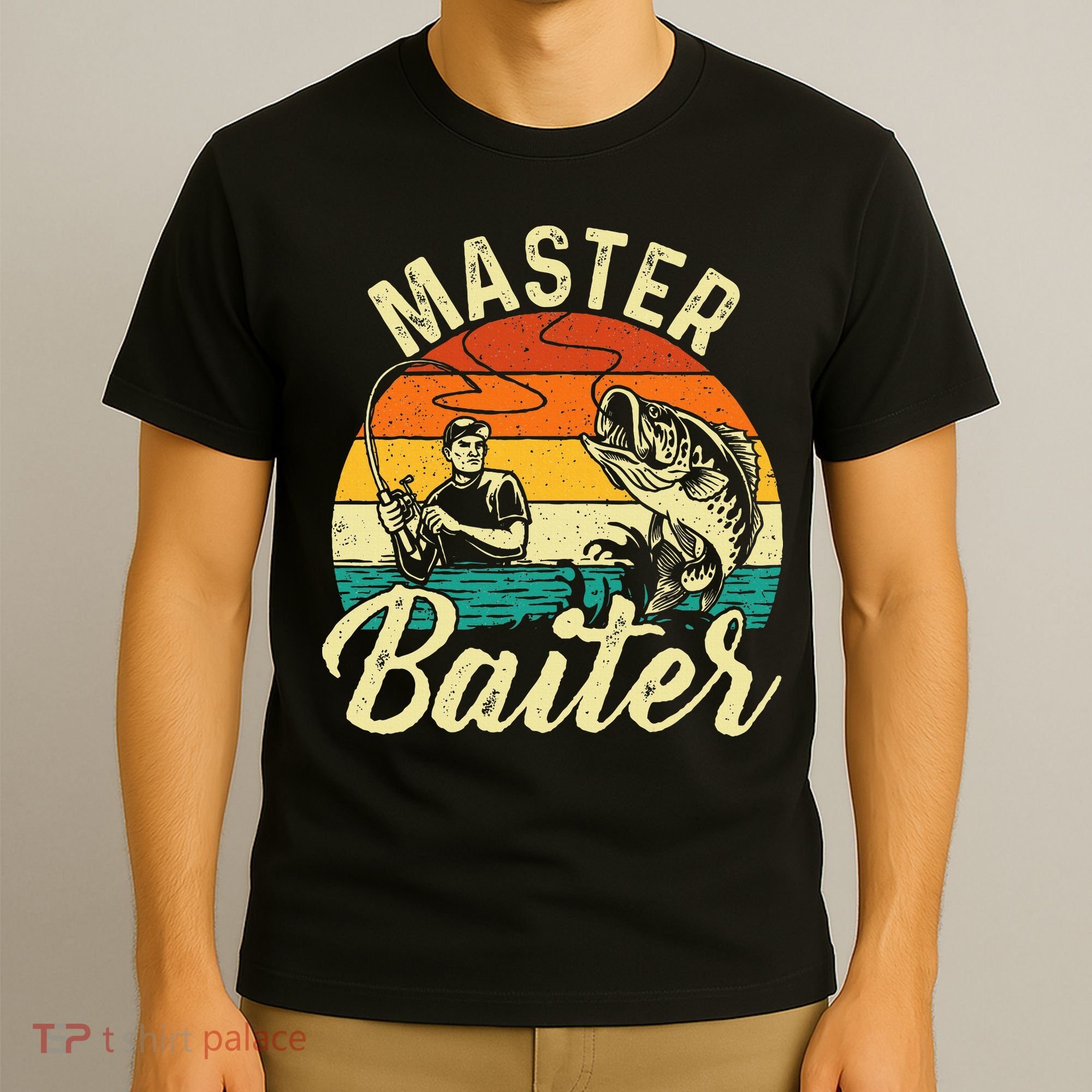 Master Baiter Retro Sunset Fishing Fish Lover Fisherman T-Shirt