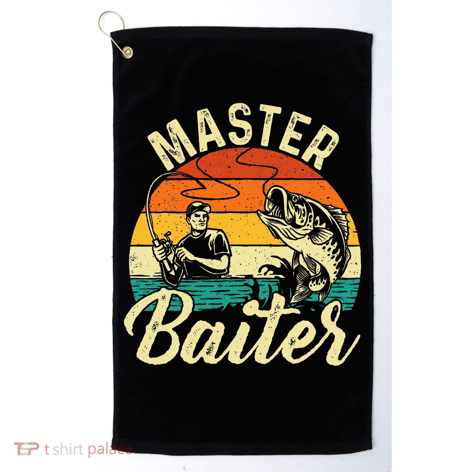 Master Baiter Retro Sunset Fishing Fish Lover Fisherman Golf Towel