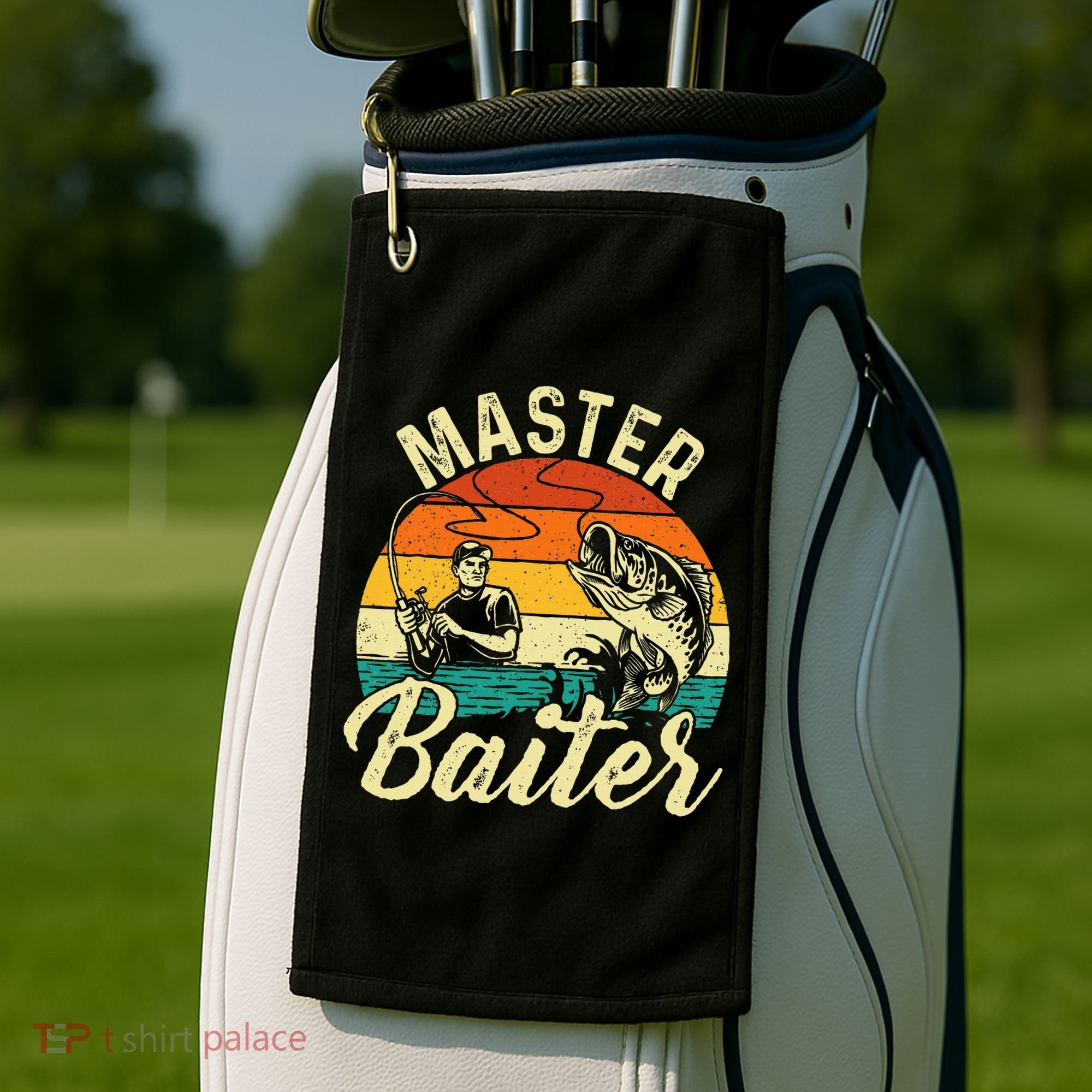 Master Baiter Retro Sunset Fishing Fish Lover Fisherman Golf Towel