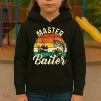 Master Baiter Retro Sunset Fishing Fish Lover Fisherman Kids Hoodie thumb 3