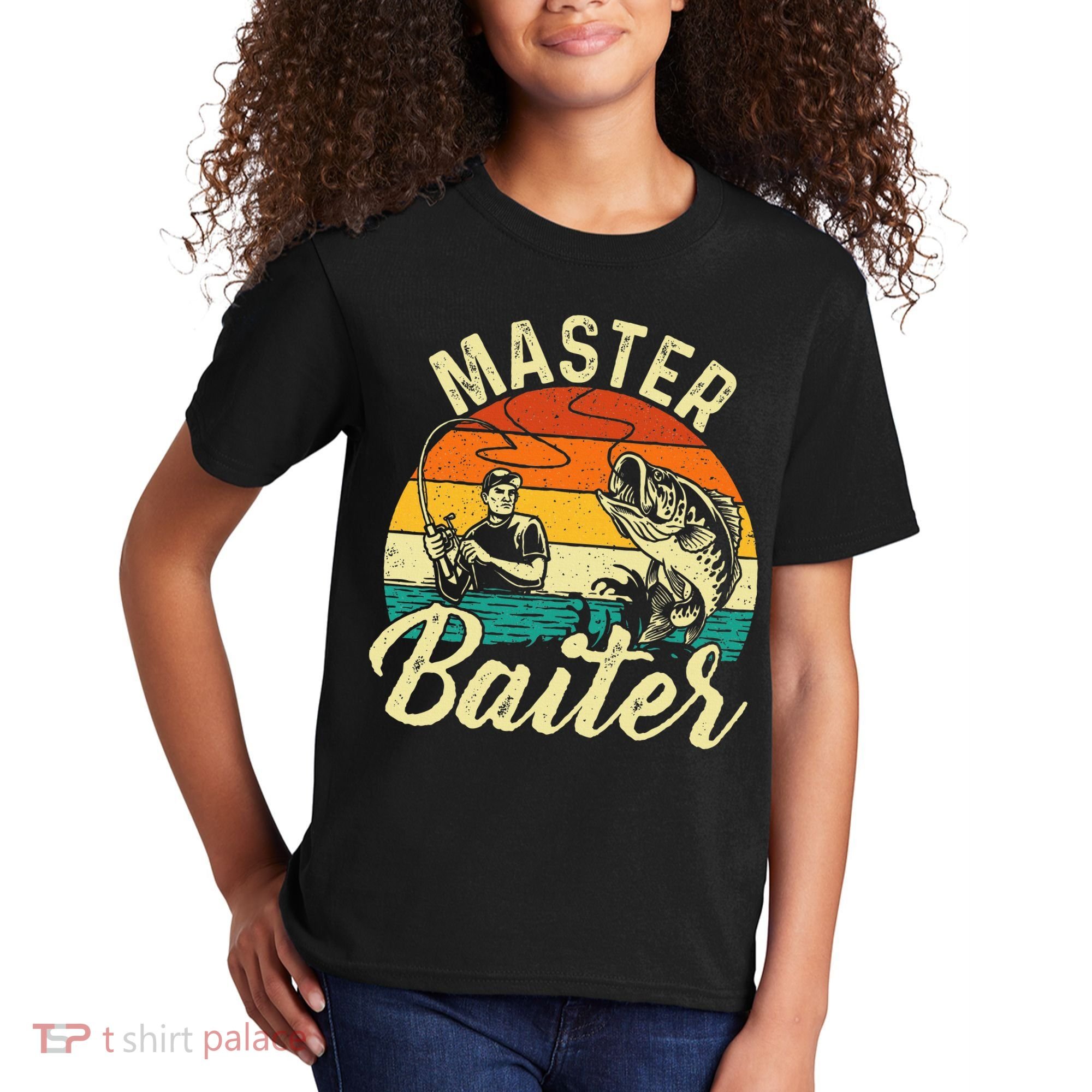 Master Baiter Retro Sunset Fishing Fish Lover Fisherman Kids T-Shirt