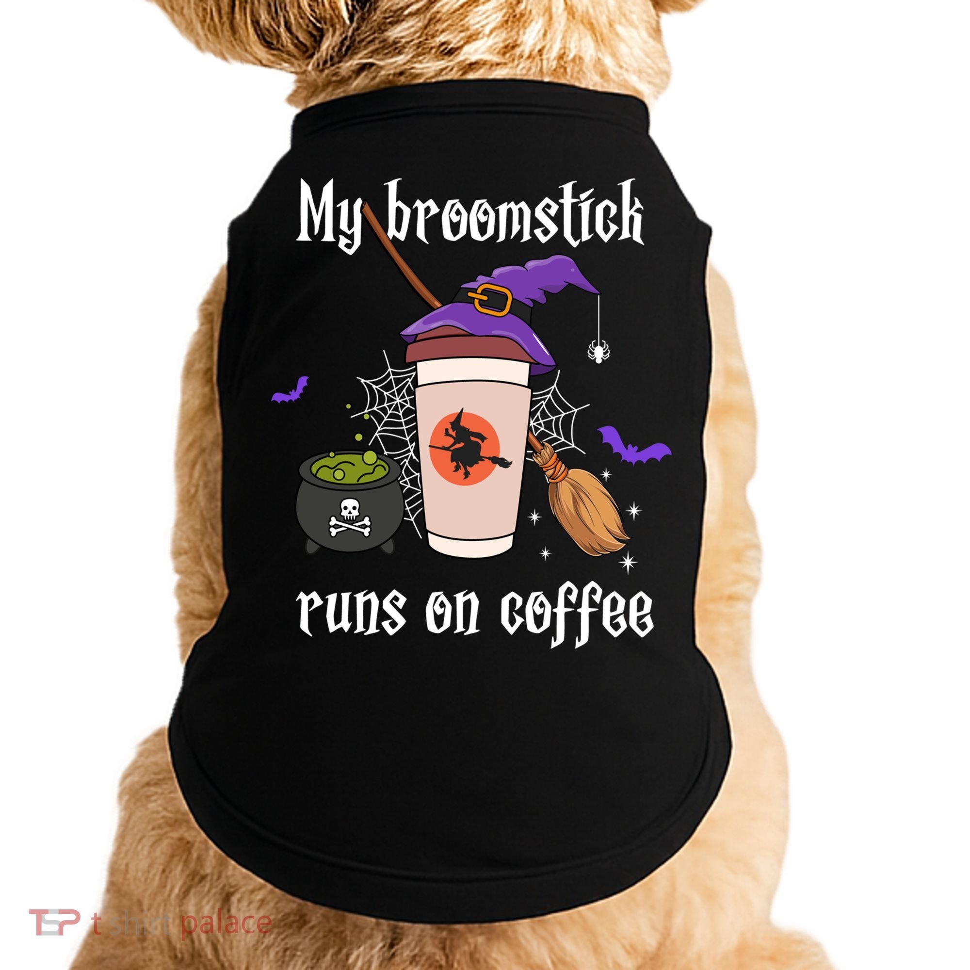 My Broomstick Runs On Coffee Gift Coffee Lover Halloween Gift Doggie Tank