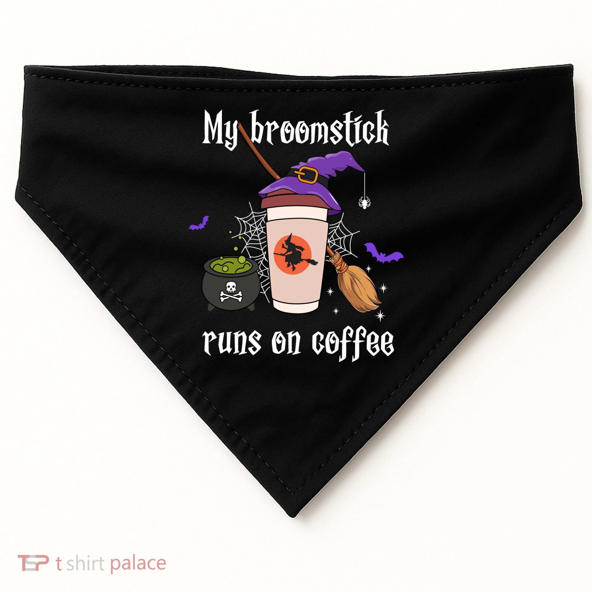 My Broomstick Runs On Coffee Gift Coffee Lover Halloween Gift USA-Made Doggie Bandana