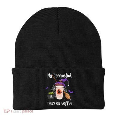 My Broomstick Runs On Coffee Gift Coffee Lover Halloween Gift Beanie