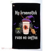My Broomstick Runs On Coffee Gift Coffee Lover Halloween Gift Golf Towel thumb 0