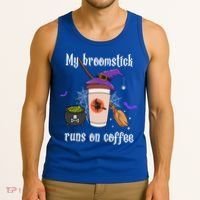 My Broomstick Runs On Coffee Gift Coffee Lover Halloween Gift Tank Top thumb 3