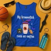 My Broomstick Runs On Coffee Gift Coffee Lover Halloween Gift Tank Top thumb 4