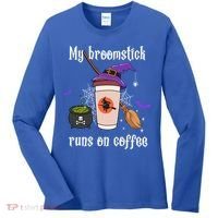 My Broomstick Runs On Coffee Gift Coffee Lover Halloween Gift Women's Long Sleeve Shirt thumb 0