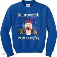 My Broomstick Runs On Coffee Gift Coffee Lover Halloween Gift Kids Sweatshirt thumb 0