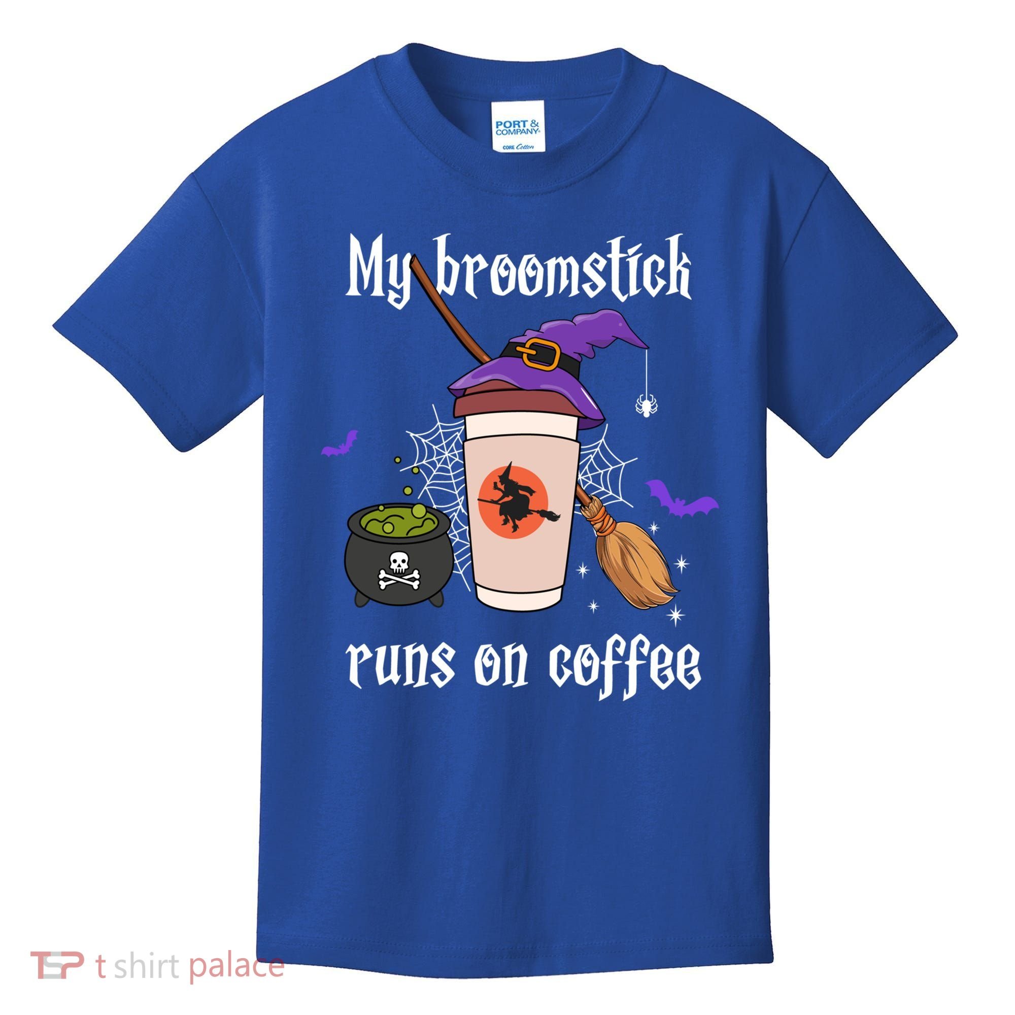 My Broomstick Runs On Coffee Gift Coffee Lover Halloween Gift Kids T-Shirt