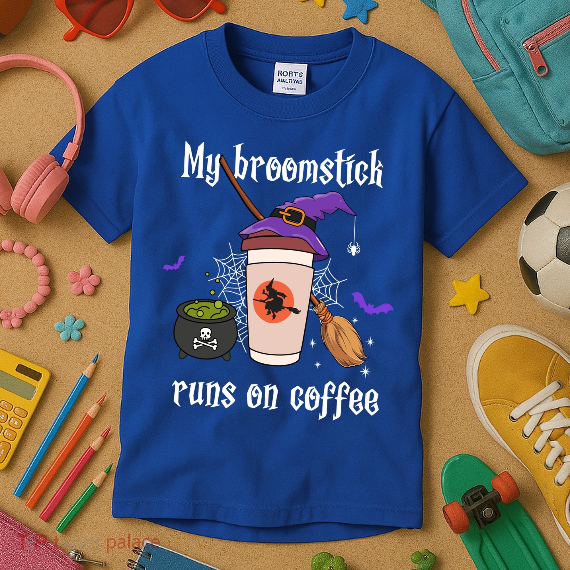 My Broomstick Runs On Coffee Gift Coffee Lover Halloween Gift Kids T-Shirt