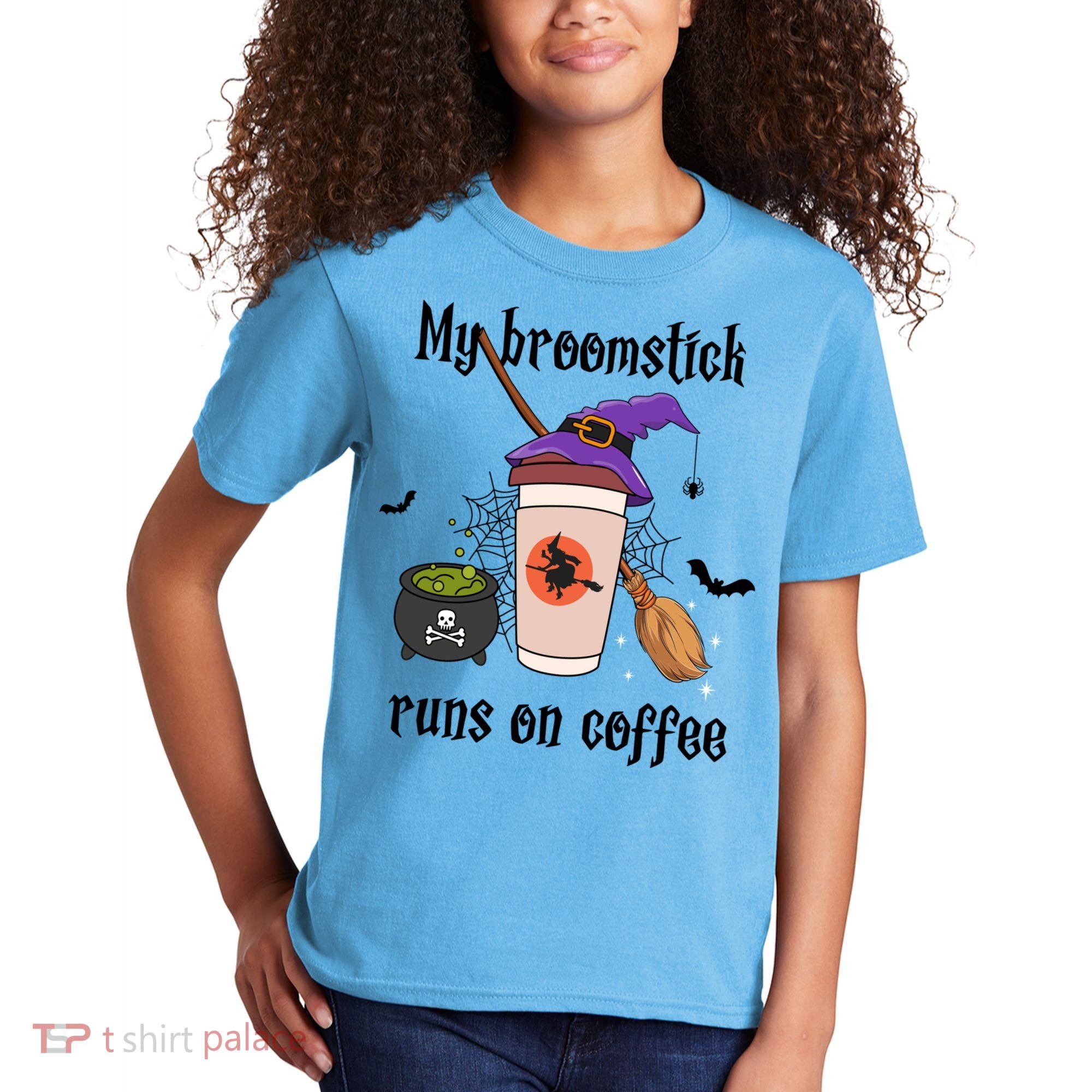 My Broomstick Runs On Coffee Gift Coffee Lover Halloween Meaningful Gift Kids T-Shirt