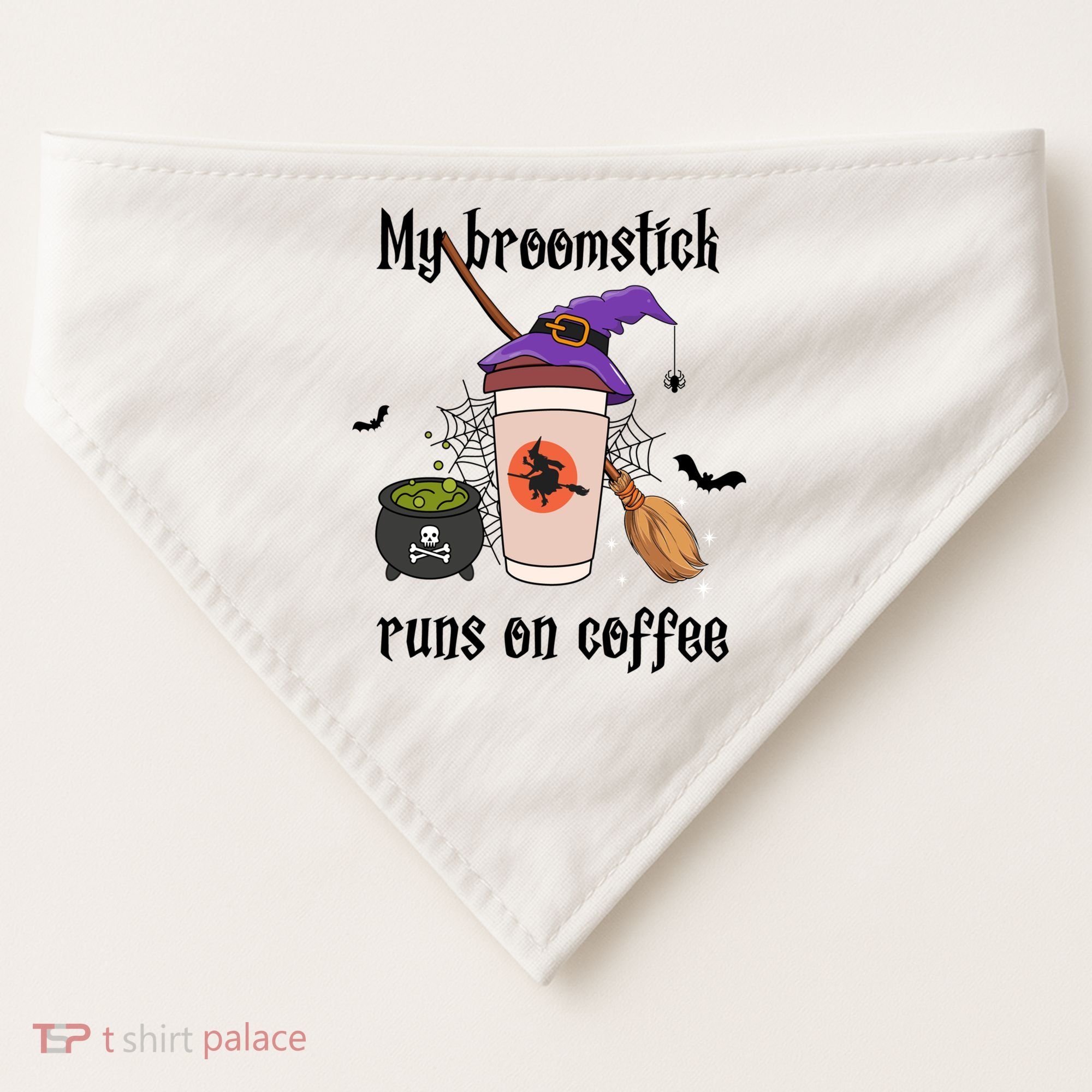 My Broomstick Runs On Coffee Gift Coffee Lover Halloween Meaningful Gift USA-Made Doggie Bandana