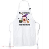 My Broomstick Runs On Coffee Gift Coffee Lover Halloween Meaningful Gift Apron thumb 0