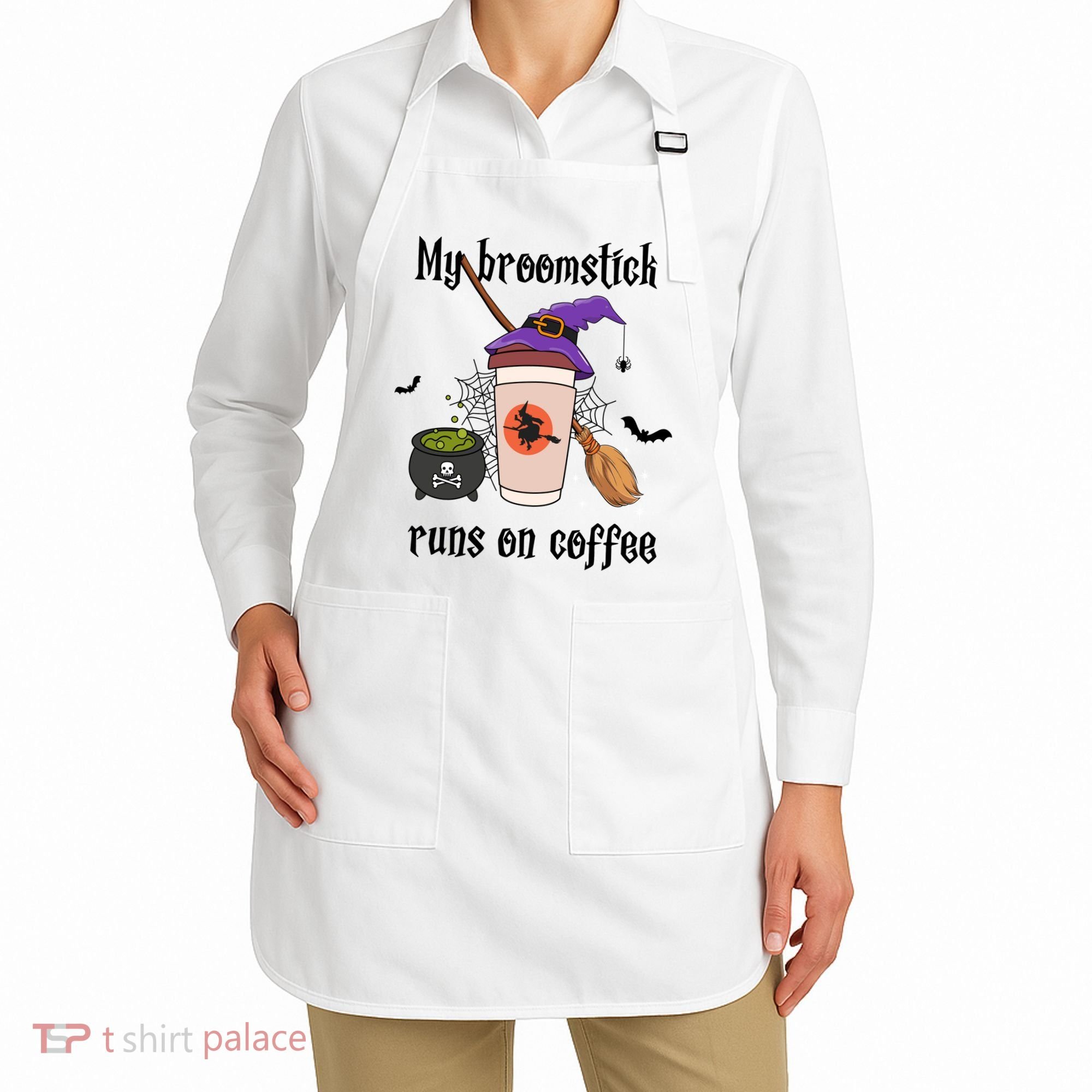 My Broomstick Runs On Coffee Gift Coffee Lover Halloween Meaningful Gift Apron