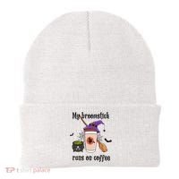 My Broomstick Runs On Coffee Gift Coffee Lover Halloween Meaningful Gift Beanie thumb 0