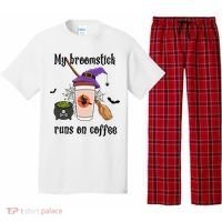 My Broomstick Runs On Coffee Gift Coffee Lover Halloween Meaningful Gift Pajama Set thumb 0
