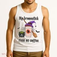 My Broomstick Runs On Coffee Gift Coffee Lover Halloween Meaningful Gift Tank Top thumb 3