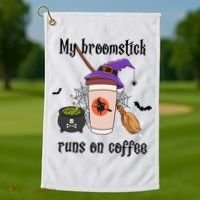 My Broomstick Runs On Coffee Gift Coffee Lover Halloween Meaningful Gift Golf Towel thumb 1