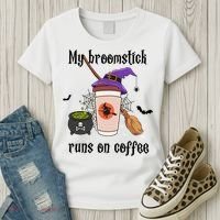 My Broomstick Runs On Coffee Gift Coffee Lover Halloween Meaningful Gift Women's T-Shirt thumb 3