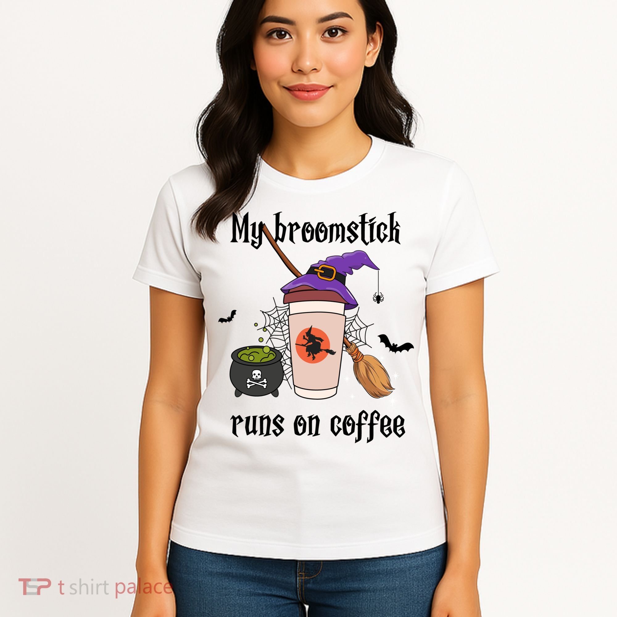 My Broomstick Runs On Coffee Gift Coffee Lover Halloween Meaningful Gift Women's T-Shirt