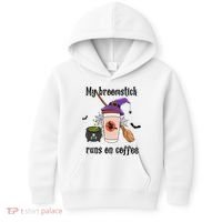 My Broomstick Runs On Coffee Gift Coffee Lover Halloween Meaningful Gift Kids Hoodie thumb 0