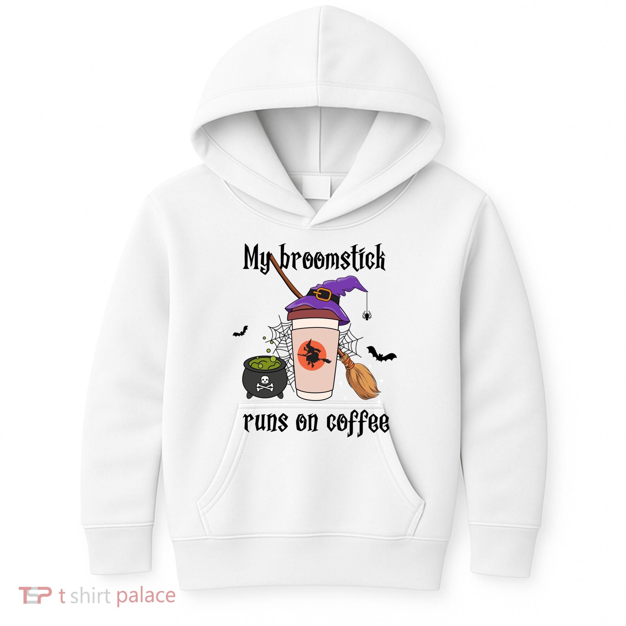My Broomstick Runs On Coffee Gift Coffee Lover Halloween Meaningful Gift Kids Hoodie