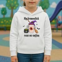 My Broomstick Runs On Coffee Gift Coffee Lover Halloween Meaningful Gift Kids Hoodie thumb 3