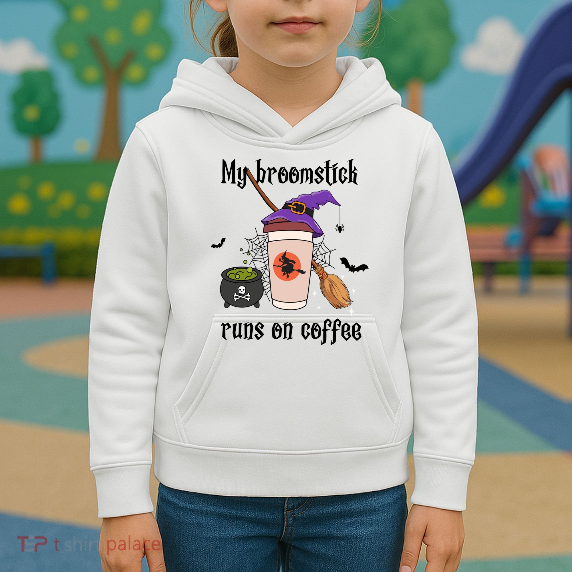 My Broomstick Runs On Coffee Gift Coffee Lover Halloween Meaningful Gift Kids Hoodie
