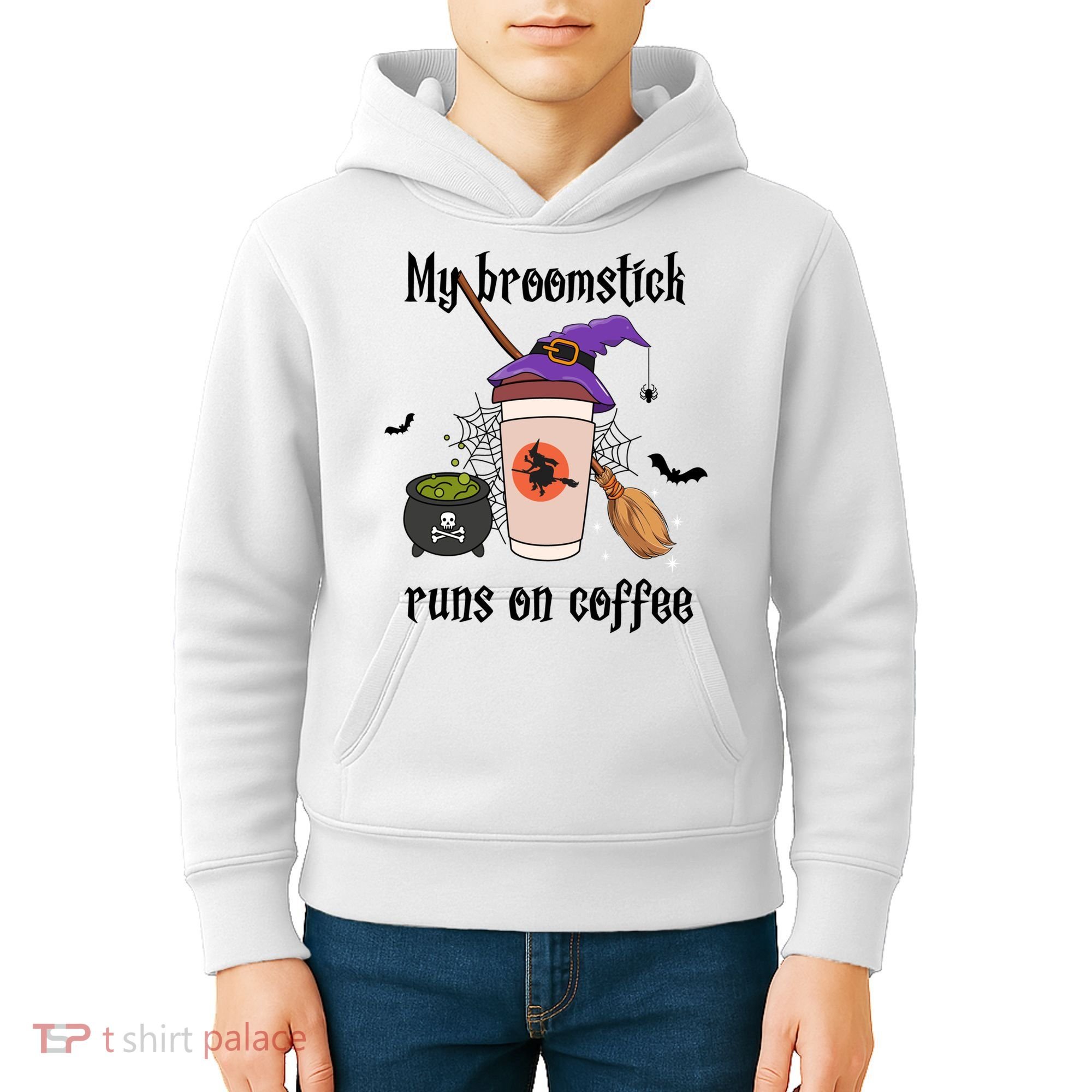 My Broomstick Runs On Coffee Gift Coffee Lover Halloween Meaningful Gift Kids Hoodie