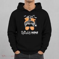 Messy Bun Spooky Mama Mom Funny Halloween Costume Skull Hoodie thumb 0