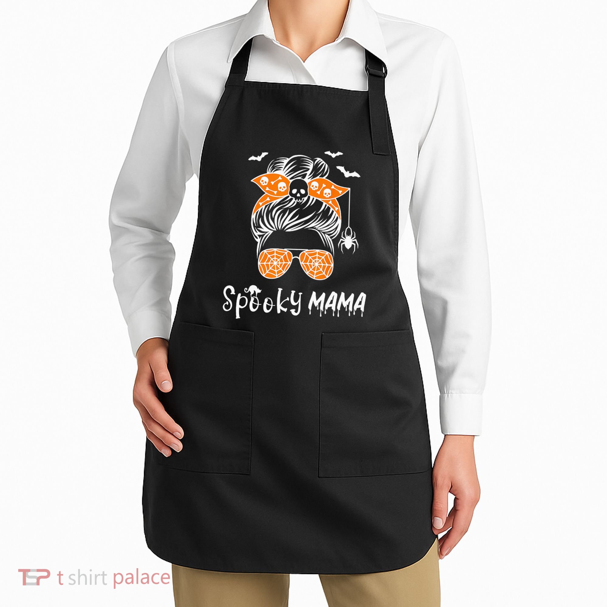 Messy Bun Spooky Mama Mom Funny Halloween Costume Skull Apron