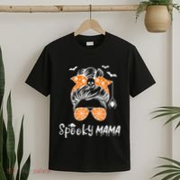 Messy Bun Spooky Mama Mom Funny Halloween Costume Skull T-Shirt thumb 2