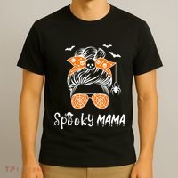 Messy Bun Spooky Mama Mom Funny Halloween Costume Skull T-Shirt thumb 3