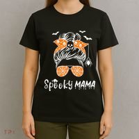Messy Bun Spooky Mama Mom Funny Halloween Costume Skull T-Shirt thumb 4