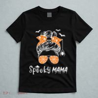 Messy Bun Spooky Mama Mom Funny Halloween Costume Skull T-Shirt thumb 5