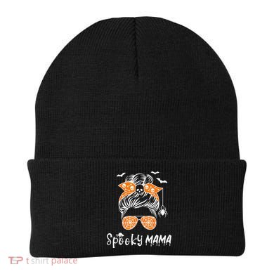 Messy Bun Spooky Mama Mom Funny Halloween Costume Skull Beanie