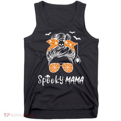 Messy Bun Spooky Mama Mom Funny Halloween Costume Skull Tank Top