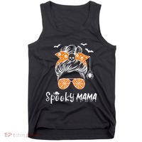 Messy Bun Spooky Mama Mom Funny Halloween Costume Skull Tank Top thumb 0