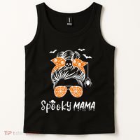 Messy Bun Spooky Mama Mom Funny Halloween Costume Skull Tank Top thumb 2
