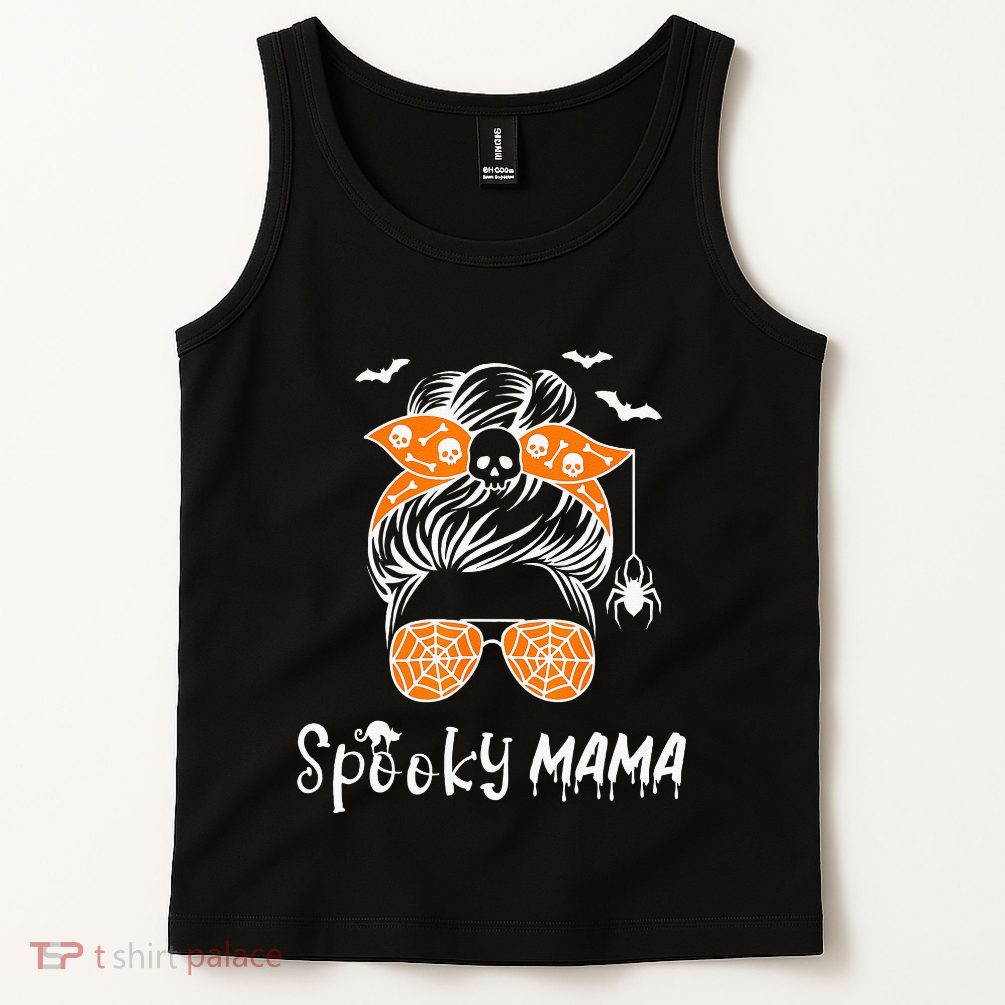 Messy Bun Spooky Mama Mom Funny Halloween Costume Skull Tank Top