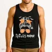 Messy Bun Spooky Mama Mom Funny Halloween Costume Skull Tank Top thumb 3