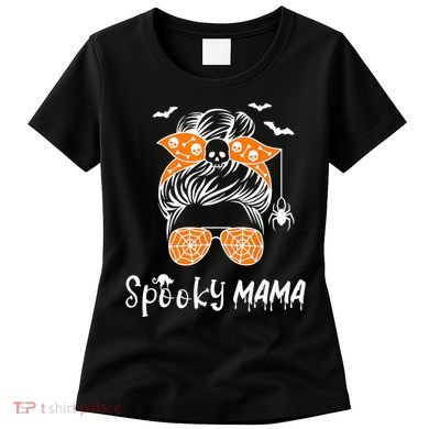 Messy Bun Spooky Mama Mom Funny Halloween Costume Skull Women's T-Shirt