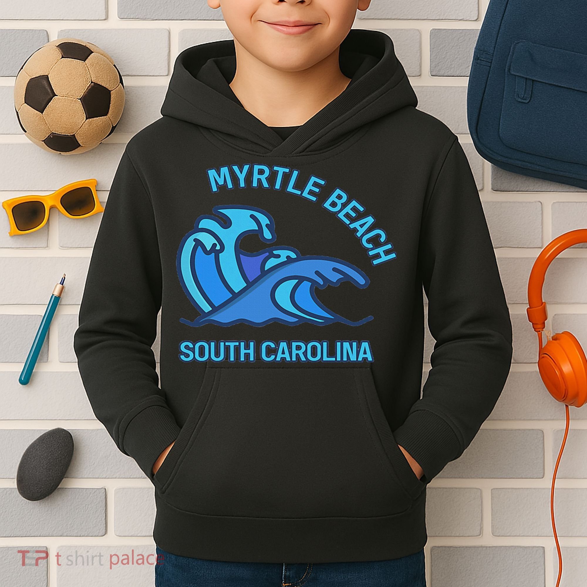 Myrtle Beach South Carolina Pocket Wave Souvenir Kids Hoodie