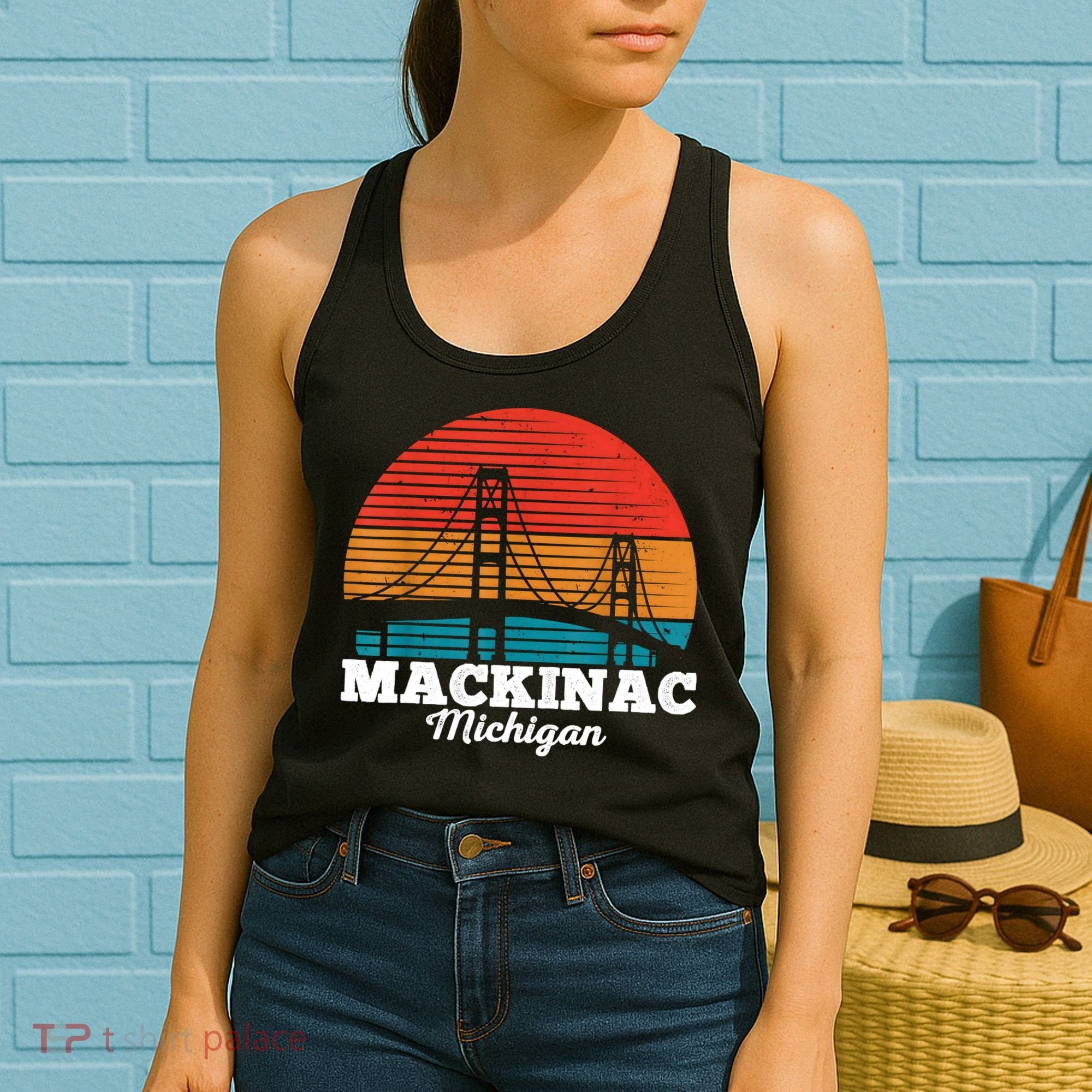 Mackinac Bridge Souvenir Mackinaw Island Retro Michigan Women's Tank Top